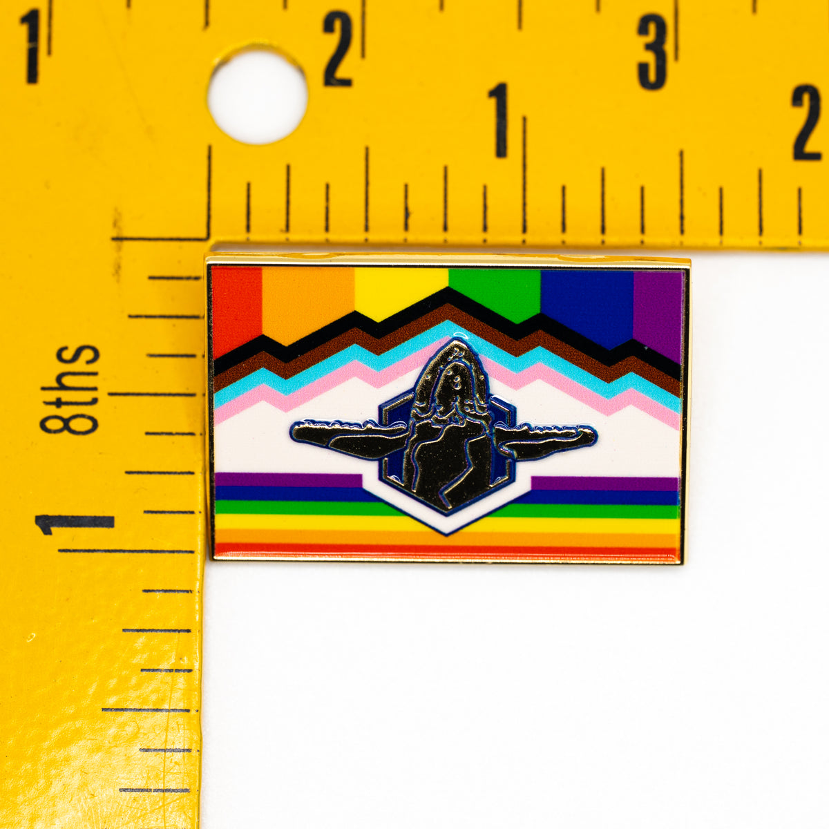 Sacred Whale Pride Flag Enamel Pin (Rectangle)
