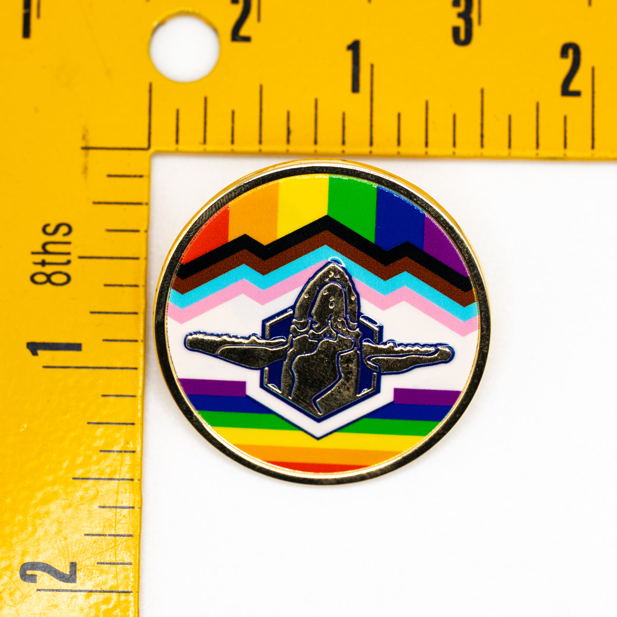 Sacred Whale Pride Flag Enamel Pin (Circle)
